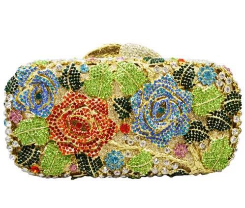 豪華パーティーバッグ ．キラキラ ストーンBAG クラッチバッグ レディース ラインストーンクラッチバッグ 薔薇柄