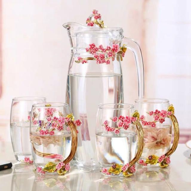 ティーポット コーヒーカップ 5点セット ガラス製 ．花柄 24,860円