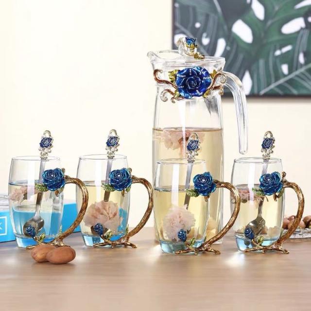 ティーポット コーヒーカップ 5点セット ガラス製 ．花柄 19,048円