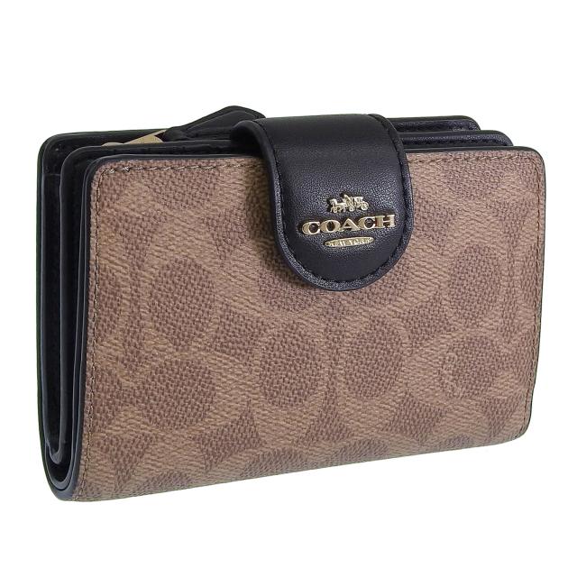コーチ 財布 レディース 二つ折り財布 アウトレット タン×ブラック ミディアムコーナージップウォレット シグネチャー キャンバス MDM CRNR ZP SIG CW786IMQRX COACH