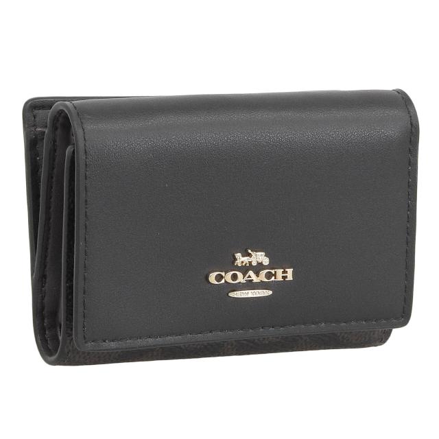 コーチ 財布 レディース 三つ折り財布 アウトレット ウォルナット×ブラック マイクロウォレット シグネチャー キャンバス MCRO WLT SIG CNVS CW804IMXAQ COACHの通販は