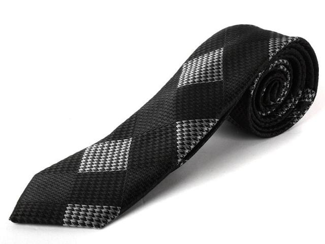 メンズ ファッション カジュアル 細身のネクタイ チェック柄 ブラック