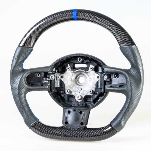 ミニ R55 R56 R57 R58 R59 R60 R61用 D型 ステアリング ホイール ハンドル カーボン×本革パンチングレザー×ブルー輪デザインの通販は
