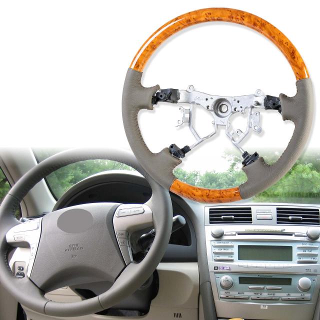 トヨタ用 ランド クルーザー プラド 2003-2007 ステアリング ホイール ハンドル ライトウッド×ベージュレザー 革の通販は