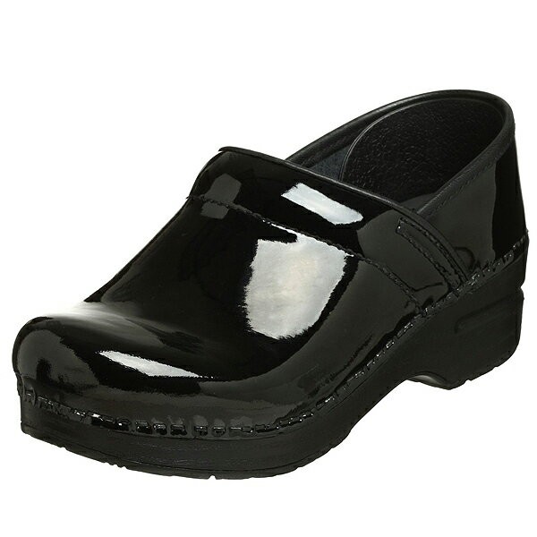 black patent leather clogs