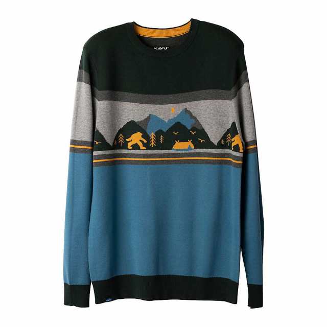 KAVU カブー Kavu Highline jumper with mountain print in blue メンズ-