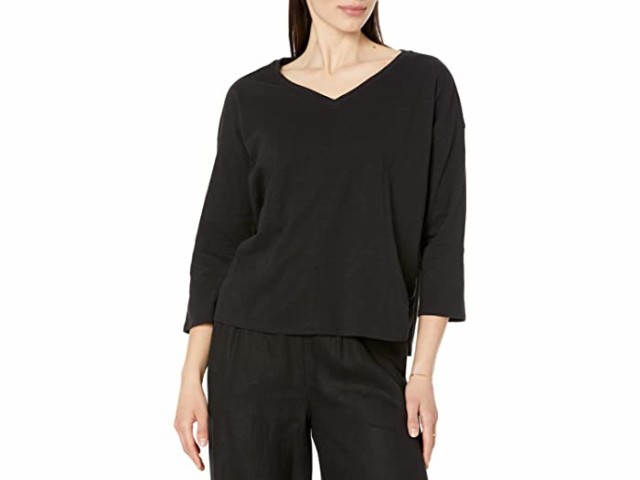 (取寄) アイリーン フィッシャー レディース V-ネック ボックス トップ Eileen Fisher women Eileen Fisher  V-Neck Box Top Black｜au PAY マーケット