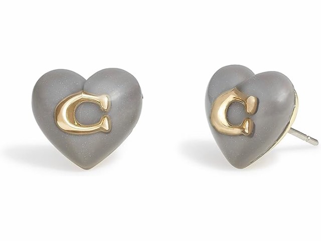 (取寄) コーチ レディース レジン ハート スタッズ イヤリングス COACH women COACH Resin Heart Stud  Earrings Grey｜au PAY マーケット