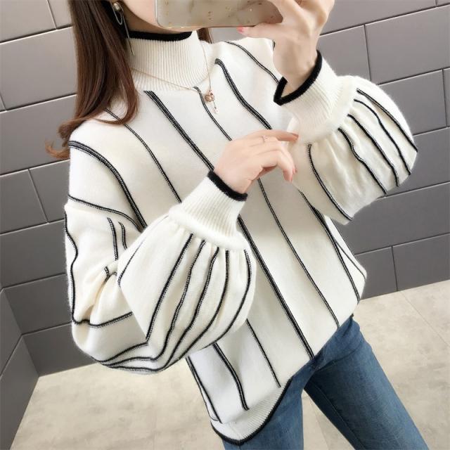 秋冬 ストライブ バルーン袖ニット レディース バルーンスリーブ カットソー 体型カバー 長袖 フォーマル バイカラー ニットセーターの通販はau Pay マーケット Manajily