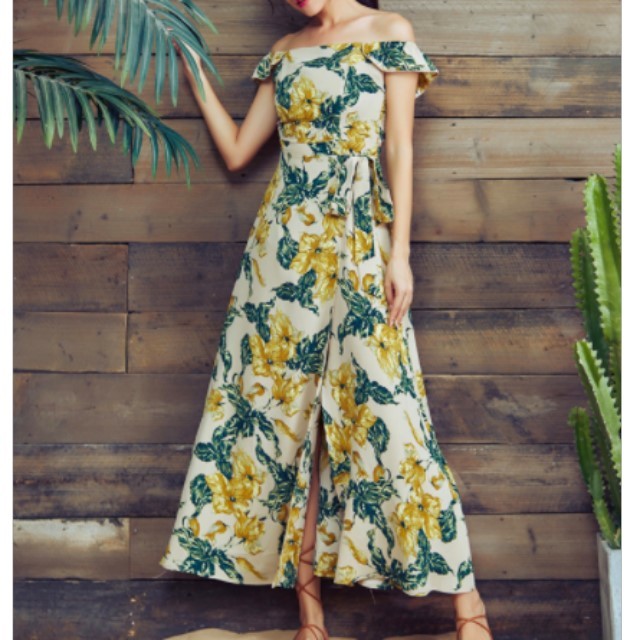 トレンドのボタニカル柄 オフショルワンピース スリット スカート ハイウエスト の通販はau Pay マーケット Manajily