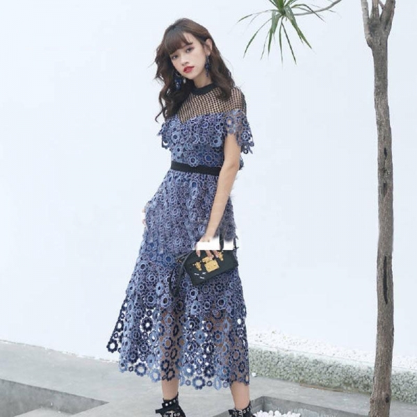 卒業式パンツスーツ 入学式 ママ ワンピ ス 結婚式ドレス お呼ばれワンピース ２０代 ３０ 代 ４０ 代 袖あ り ミモレ丈 ブルー レースの通販はau Pay マーケット Manajily