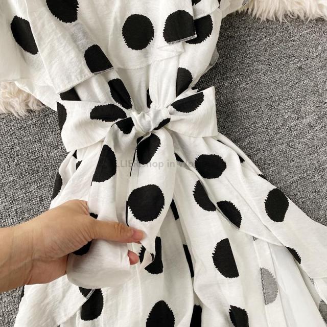 レディースファッション ガガリッチ女性ホワイトドレス夏ロングレトロクラシックポルカドットベルト妖精エレガントなレディストラップドの通販はau Pay マーケット Allier Shop