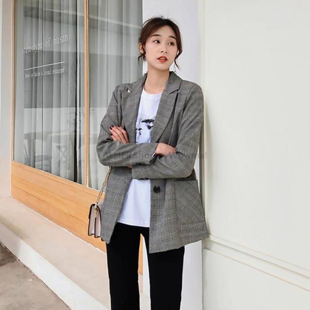 レディースファッション シックなチェック柄シングルブレスト女性ブレザー長袖オフィスレディースブレザーコートスリムストリート女性ブの通販はau Pay マーケット Allier Shop