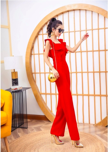セットアップ オールインワン サロペット ワイドパンツ ストレートパンツ ロング ロング丈 アンクル丈 袖なし ノースリーブ フレンチスリーブ ホルンスリーブ スクエアネック ストレート ワイド ファスナー ポケット ハイウエスト かわいい 大人可愛い きれいめ シンプル 大人_10
