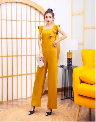 セットアップ オールインワン サロペット ワイドパンツ ストレートパンツ ロング ロング丈 アンクル丈 袖なし ノースリーブ フレンチスリーブ ホルンスリーブ スクエアネック ストレート ワイド ファスナー ポケット ハイウエスト かわいい 大人可愛い きれいめ シンプル 大人_2