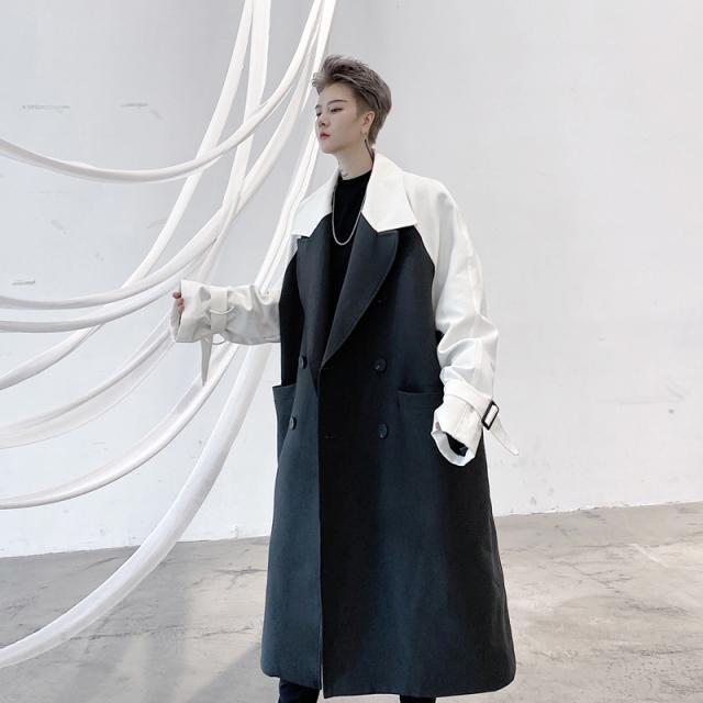 アウター コート ロングコート チェスターコート トレンチコート 膝下 ロング ロング丈 袖あり 長袖 ドロップショルダー 萌袖 襟付き ワイド 切り替えデザイン ベルト ウエストマーク バックスリット 切り替えデザイン ポケット 前開き きれいめ シンプル カジュアル 大人