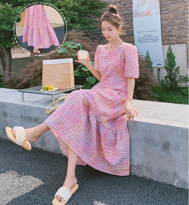 ワンピース フレアスカート フレアワンピース ティアードワンピース ロング ロング丈 マキシ マキシ丈 9分丈 アンクル丈 袖あり 半袖 パフスリーブ スクエアネック 襟なし フレア 切り替えデザイン かわいい 大人可愛い カジュアル 大人 おしゃれ お洒落 レトロ 大人女子