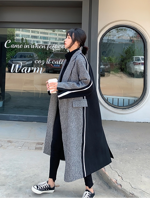 ロングコート 千鳥格子 バイカラー アウター コート チェスターコート