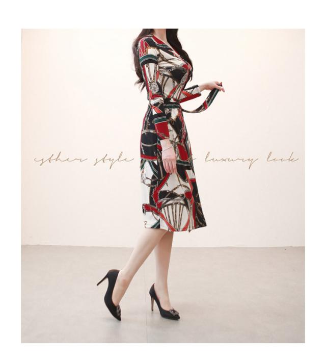 ワンピース デート 膝下 袖あり 長袖 Vネック 襟なし Iライン かわいい