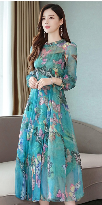 花柄 シフォン ワンピース フレアワンピース 膝下 ミモレ ミモレ丈 7分丈 ミディアム丈 袖あり ボリューム袖 ハイネック プチハイネック フレア チュール シフォン ウエストマーク 透け感 シースルー かわいい 大人可愛い きれいめ カジュアル 大人 上品 おしゃれ アジアン 花柄 シフォン ワンピース フレアワンピース 膝下 ミモレ ミモレ丈 7分