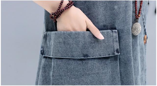 デニムオーバーオール サロペット シャンパー ひざ丈 膝下 袖なし Vネック かわいい 大人可愛い きれいめ シンプル カジュアル 大人 上品 おしゃれ お洒落 かっこいい こなれ感 ラフ メンズライク マニッシュ ボーイッシュ ラブリー キュート 個性的 主役級 存在感 とろみ感_11