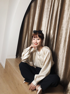 トップス シャツ ブラウス 袖あり 7分袖 七分袖 ハイネック 襟なし