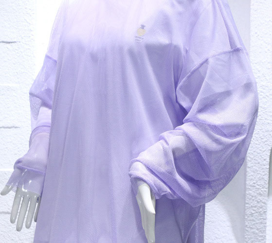 メッシュシースルートップス 袖あり 長袖 襟なし フレア セミフレア