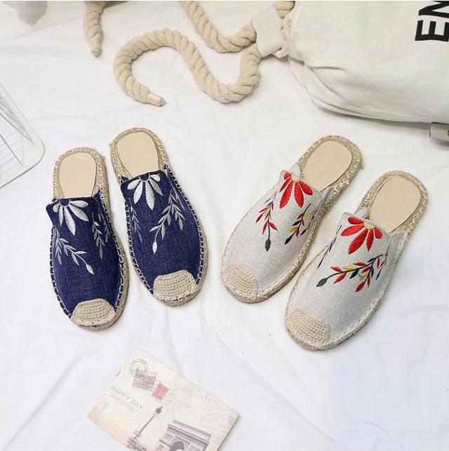 アジアン 刺繍 エスパドリーユ ペタンコ サンダル パブーシュ レディースシューズ フラットシューズ ぺたんこシューズ フラット ぺたんこ ペタンコ かわいい 大人可愛い カジュアル おしゃれ レトロ ラブリー キュート ラフ 個性的 エスニック エキゾチック 花柄 リーフ柄