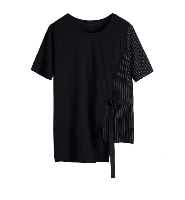 アシンメトリーストライプトップス 袖あり 半袖 襟なし かわいい 大人可愛い きれいめ シンプル カジュアル 大人 上品 おしゃれ お洒落 かっこいい こなれ感 ラフ ラブリー キュート 個性的 主役級 存在感 とろみ感 抜け感 無地 春 夏 秋 誕生日 母の日 クリスマス アシンメトリーストライプトップス 袖あり 半袖 襟なし かわいい 大人