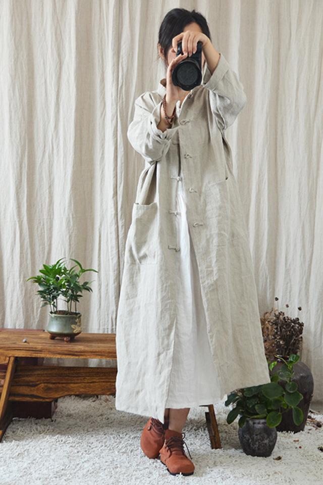 チャイナ服風 トップス ワンピース カーディガン シャツワンピース ロング ロング丈 マキシ マキシ丈 袖あり 長袖 襟なし ストレート 前開き かわいい 大人可愛い きれいめ シンプル カジュアル 大人 おしゃれ お洒落 大人女子 こなれ感 ラフ マニッシュ 個性的 主役級 存在感_2