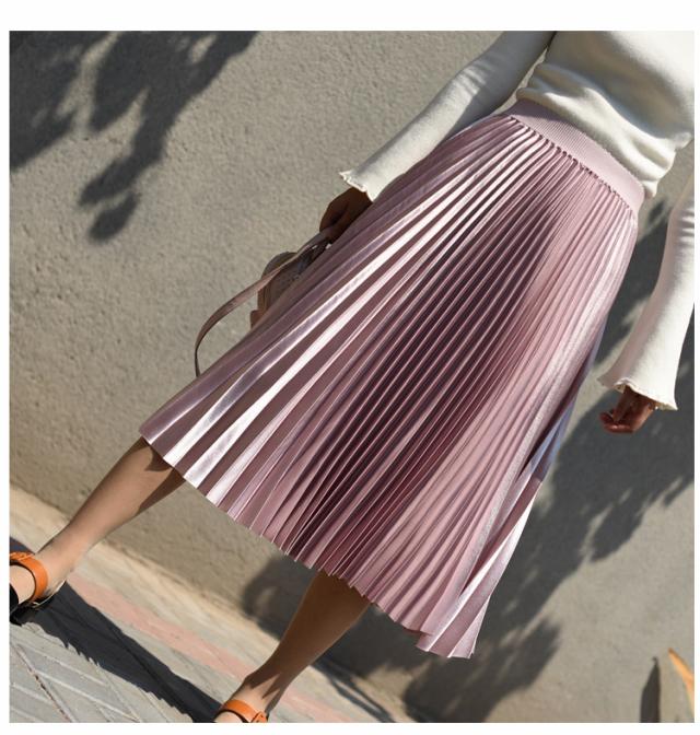 光沢 プリーツ スカート ロングスカート プリーツスカート 膝下 ミモレ ミモレ丈 ミディアム丈 Aライン プリーツ ウエストゴム 伸縮性 かわいい 大人可愛い きれいめ シンプル カジュアル 大人 上品 おしゃれ 大人女子 こなれ感 ラフ ラブリー キュート ガーリー ルーズ_11