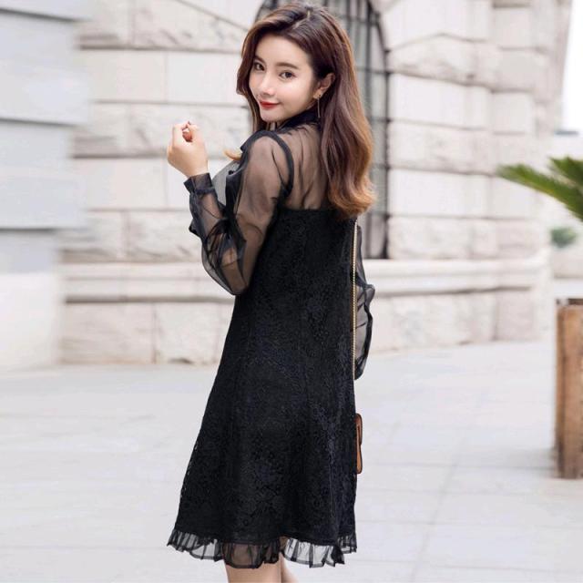 ワンピース フレアワンピース 膝丈 ひざ丈 袖あり 長袖 ボリューム袖