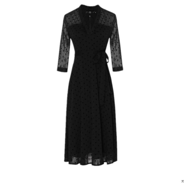 袖シースルーワンピース フォーマル 膝下 袖あり 七分袖 襟なし