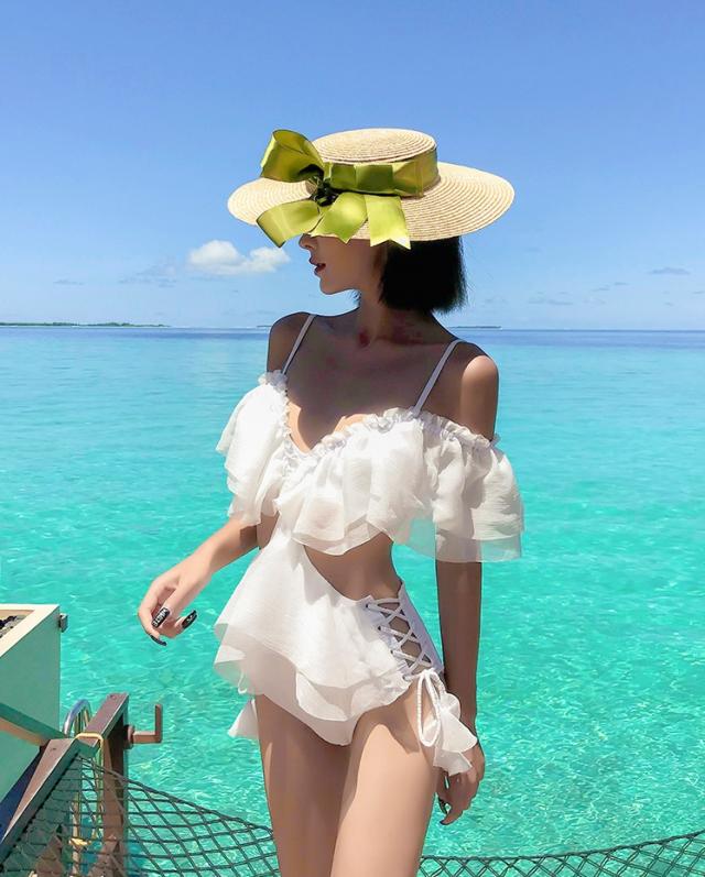 フリル サイド紐 水着 モノキニ セクシービキニ 体系カバー水着 オフ