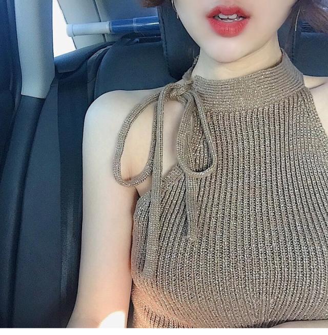 ホルターネック風 ハイネック サマーニット トップス ニットソー プルオーバー 袖なし ノースリーブ 襟なし ホルターネック リボン ニット かわいい 大人可愛い きれいめ シンプル カジュアル 大人 上品 おしゃれ かっこいい エキゾチック こなれ感 ラフ ラブリー キュート