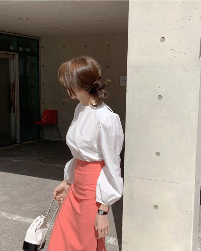 きれいめ ブラウス バッグリボン バッグオープン トップス 白シャツ 袖