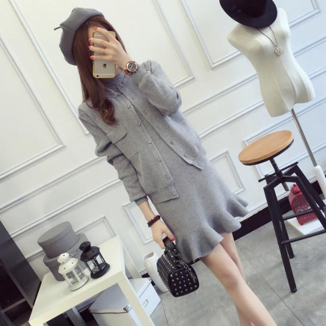 ニットワンピース ニットカーディガン 2点セット セットアップ カーディガン ニットスカート ミニ ミニ丈 ショート ショート丈 袖あり 長袖 ハイネック プチハイネック マーメイド ポケット リブ 前開き 編み込み ツーピース かわいい 大人可愛い きれいめ シンプル