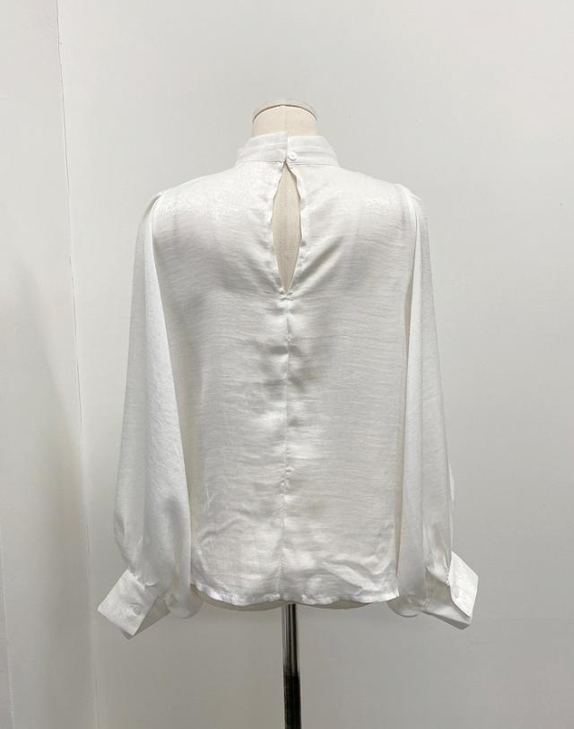 トップス ブラウス 袖あり 長袖 ボリューム袖 ハイネック 襟なし