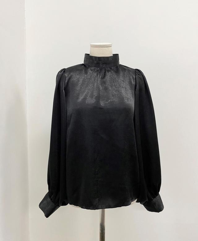 トップス ブラウス 袖あり 長袖 ボリューム袖 ハイネック 襟なし