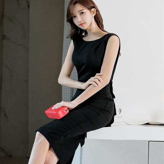 背中空きドレス バックリボンワンピース エレガント セクシー ひざ丈