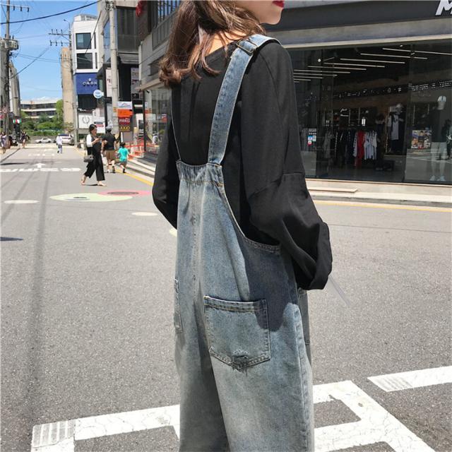 デニムサロペット ボトムス サロペット Gパン アンクル丈 ストレート ポケット デニム ブルーデニム かわいい 大人可愛い きれいめ シンプル カジュアル 大人 おしゃれ お洒落 かっこいい レトロ 大人女子 こなれ感 ラフ メンズライク マニッシュ ボーイッシュ スポーティー_4