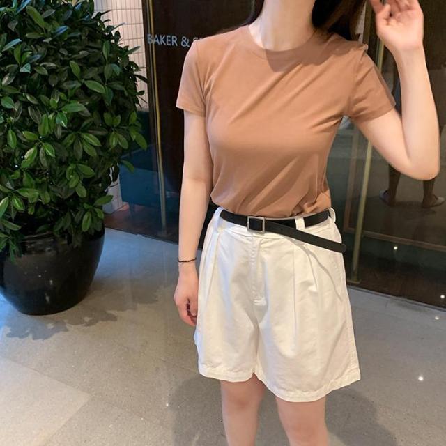 トップス Tシャツ 袖あり 半袖 Uネック かわいい 大人可愛い きれいめ シンプル カジュアル 大人 上品 おしゃれ お洒落 かっこいい 大人可愛い 大人女子 こなれ感 ラフ スポーティー ガーリー ルーズ クール モード系 エレガント フォーマル 無地 春 夏 10代 20代 30代_11
