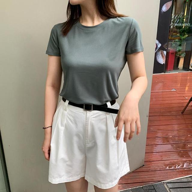 トップス Tシャツ 袖あり 半袖 Uネック かわいい 大人可愛い きれいめ シンプル カジュアル 大人 上品 おしゃれ お洒落 かっこいい 大人可愛い 大人女子 こなれ感 ラフ スポーティー ガーリー ルーズ クール モード系 エレガント フォーマル 無地 春 夏 10代 20代 30代_19