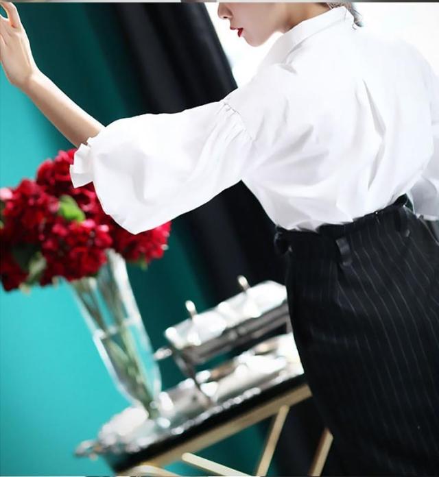 ボリュームスリーブ ブラウス きれいめ モード トップス シャツ 白