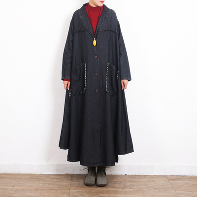 ゆったり デニム コート アウター ロングコート ロング ロング丈 マキシ マキシ丈 アンクル丈 袖あり 長袖 ドロップショルダー 萌袖 Vネック 襟付き ワイド Aライン ポケット 前開き デニム ブルーデニム カラーデニム かわいい 大人可愛い きれいめ シンプル カジュアル 大人 ゆったり デニム コート アウター ロングコート ロング ロング丈
