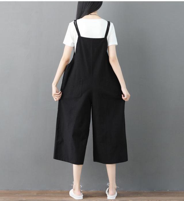 ゆる 大人サロペット オールインワン ワイドパンツ ガウチョパンツ ジャンパーパンツ 膝下 ミモレ ミモレ丈 袖なし ノースリーブ スクエアネック ワイド ガウチョ ポケット パッチポケット かわいい 大人可愛い シンプル カジュアル おしゃれ 大人女子 こなれ感 ラフ ラブリー_10