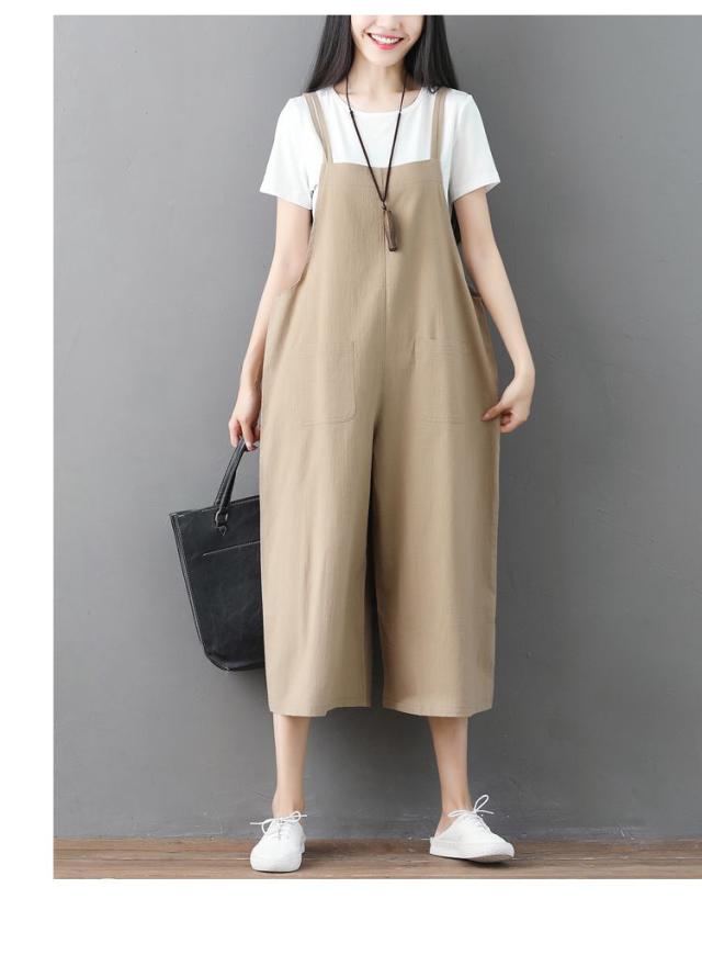 ゆる 大人サロペット オールインワン ワイドパンツ ガウチョパンツ ジャンパーパンツ 膝下 ミモレ ミモレ丈 袖なし ノースリーブ スクエアネック ワイド ガウチョ ポケット パッチポケット かわいい 大人可愛い シンプル カジュアル おしゃれ 大人女子 こなれ感 ラフ ラブリー_12