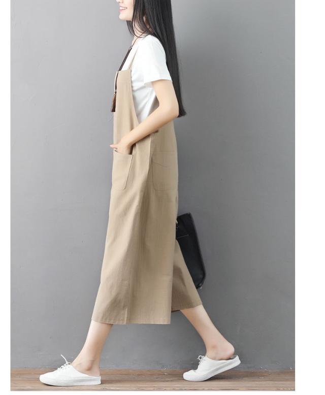ゆる 大人サロペット オールインワン ワイドパンツ ガウチョパンツ ジャンパーパンツ 膝下 ミモレ ミモレ丈 袖なし ノースリーブ スクエアネック ワイド ガウチョ ポケット パッチポケット かわいい 大人可愛い シンプル カジュアル おしゃれ 大人女子 こなれ感 ラフ ラブリー_13