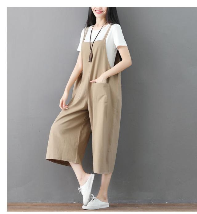 ゆる 大人サロペット オールインワン ワイドパンツ ガウチョパンツ ジャンパーパンツ 膝下 ミモレ ミモレ丈 袖なし ノースリーブ スクエアネック ワイド ガウチョ ポケット パッチポケット かわいい 大人可愛い シンプル カジュアル おしゃれ 大人女子 こなれ感 ラフ ラブリー_14