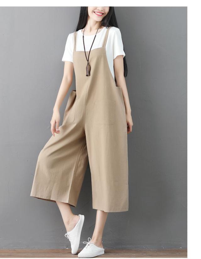 ゆる 大人サロペット オールインワン ワイドパンツ ガウチョパンツ ジャンパーパンツ 膝下 ミモレ ミモレ丈 袖なし ノースリーブ スクエアネック ワイド ガウチョ ポケット パッチポケット かわいい 大人可愛い シンプル カジュアル おしゃれ 大人女子 こなれ感 ラフ ラブリー_15